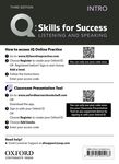Q: Skills for Success Intro Level Listening and Speaking Teacher's Access Card cover